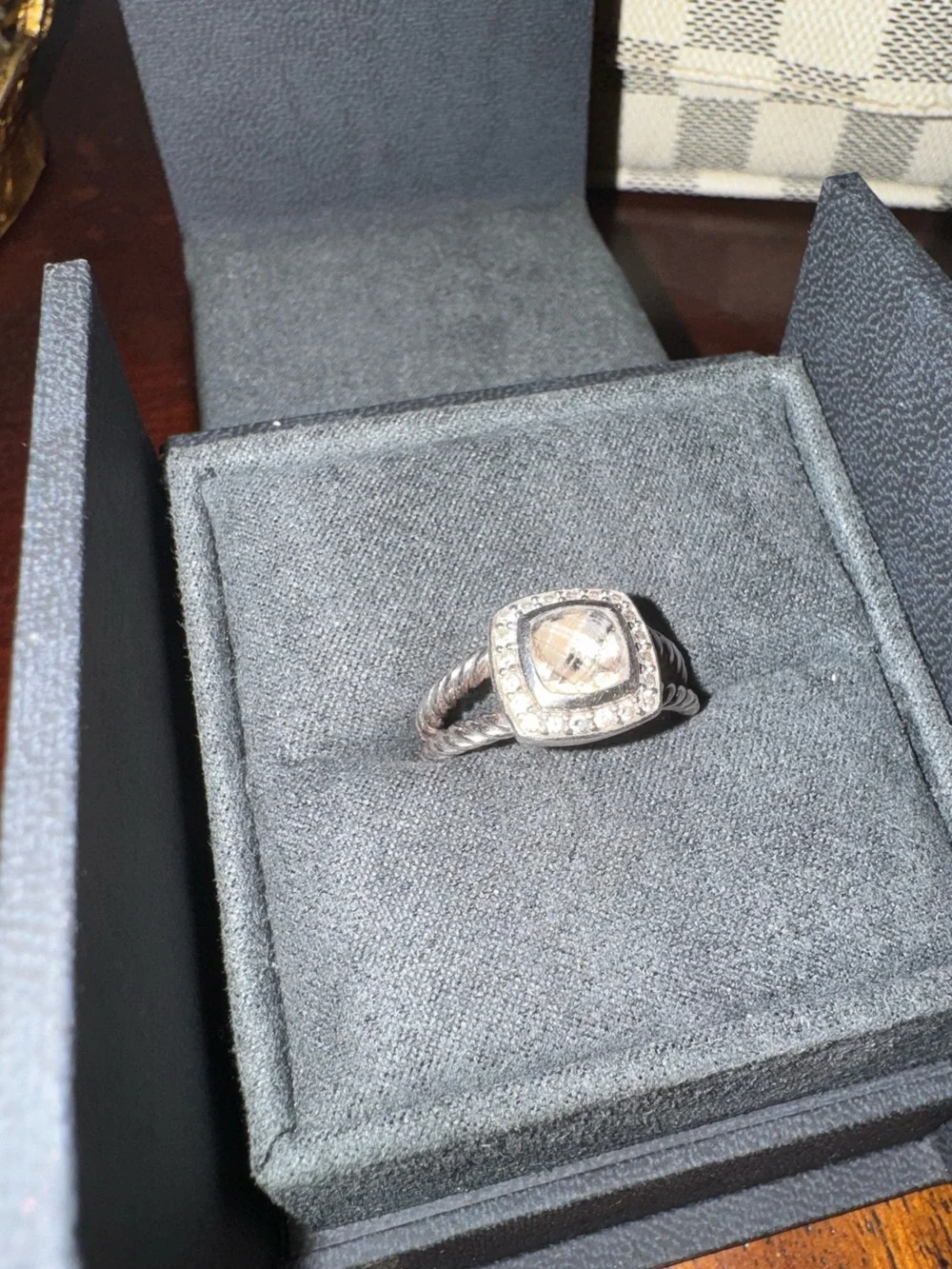 David Yurman Petite Albion® Diamond Halo Cushion Ring in BOX